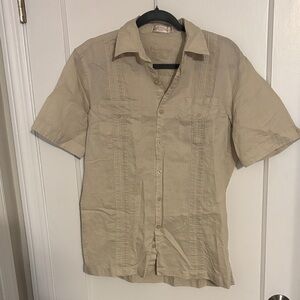 Men's Beige Short Sleeve Button Down Shirt